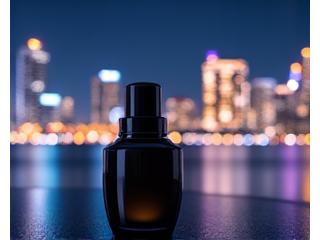 みなとみらいの夜景と、上品な光沢のある夜用美容液